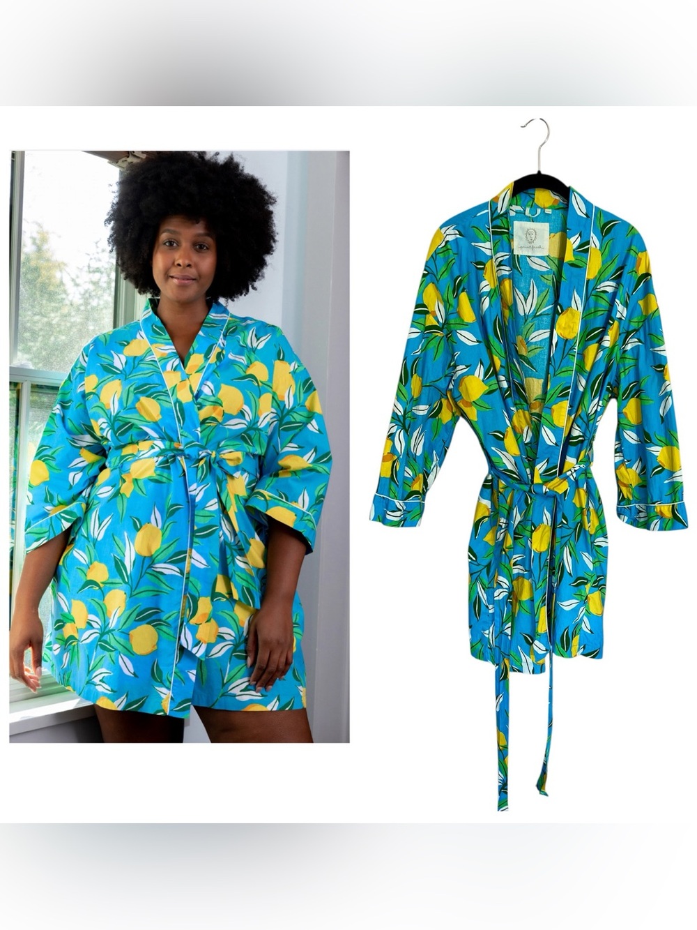 Printfresh Lemon Zest citrus cotton getting ready robe sz L/XL
